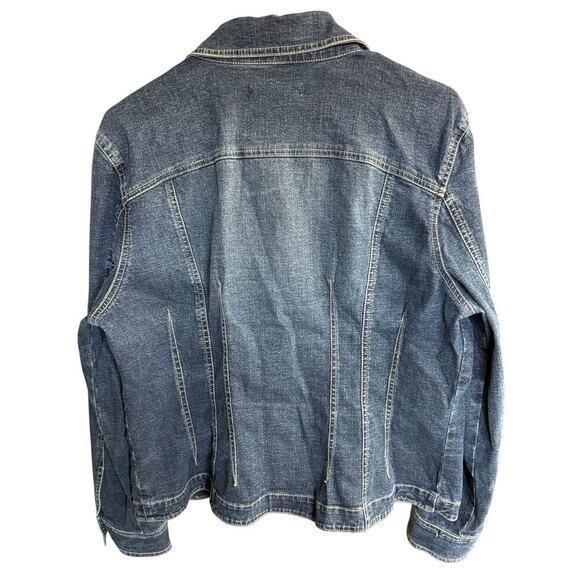Vtg 90s Y2K Denim Jean Jacket Women's Blue Large Stretch Western Country Cowboy - Picture 5 of 8
